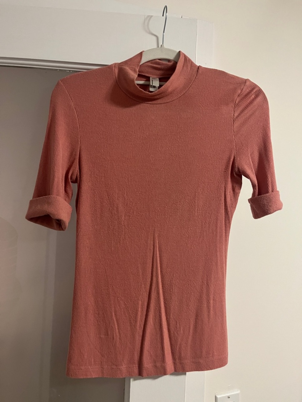 American Apparel Dusty Rose Ribbed Mock Neck Top